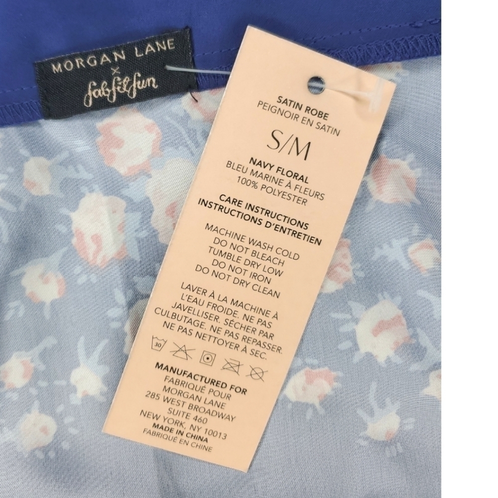 MORGAN Lane x FabFitFun Navy Floral Satin Robe Size S/M - Picture 4 of 5